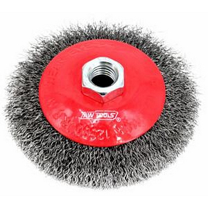 AWTOOLS BEVEL WIRE BRUSH 100mm M14 CRIMPED AW55125