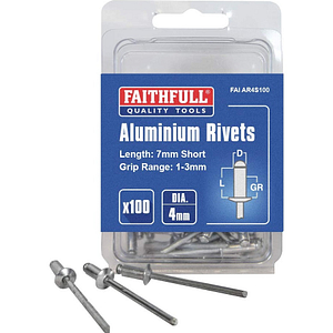 FAITHFULL ALUMINIUM RIVETS (100) 4MM SHORT, FAIAR4S100