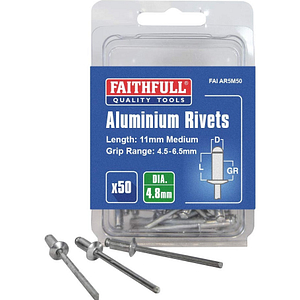 FAITHFULL ALUMINIUM RIVETS (50) 5MM MEDIUM, FAIAR5M50