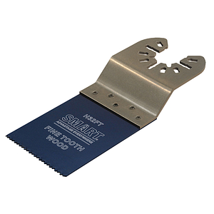 Blue fine-tooth wood scraper blade attached to a metal mounting head, for woodworking finishing.